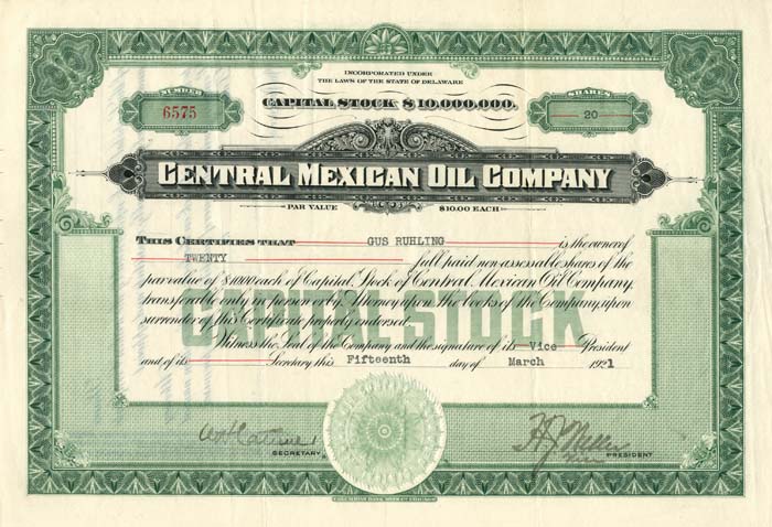 Central Mexican Oil Co. - Stock Certificate